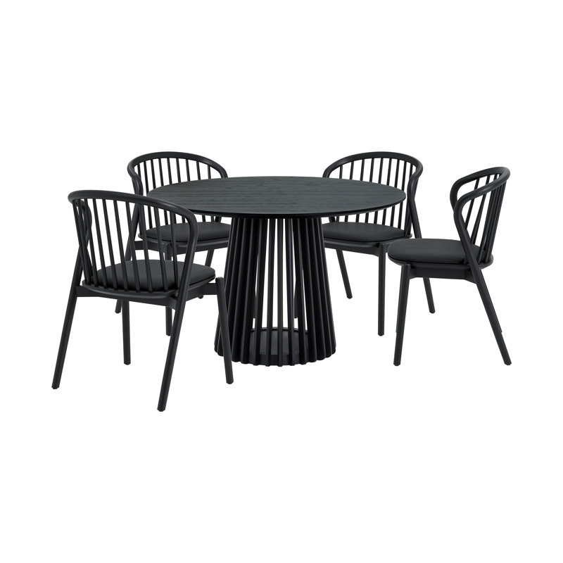 Buffolino 4 - Person Pedestal Dining Set, Black, Black