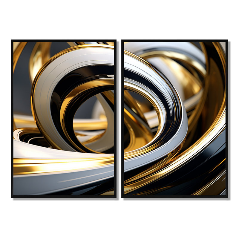 Kalb - Abstract Spirals, art mural, Noir, H 36 po x l 48 po, Impression encadrée flottante