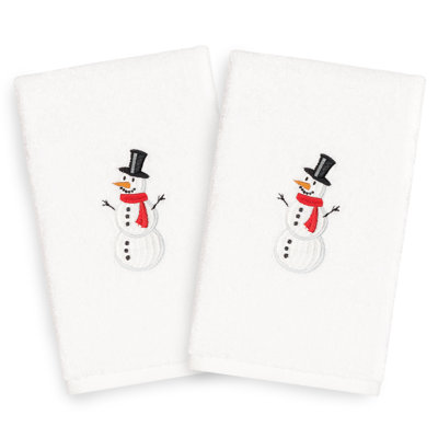 Ensemble de serviettes en coton brodé 2 pièces bonhomme de neige Christmas Hand Towels
