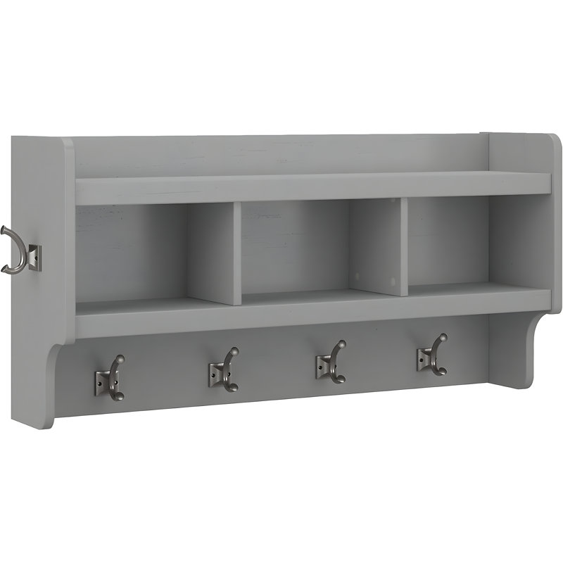 Kathy Ireland Home Wall Mounted Coat Rack With Shelf And Hooks, Engineered Wood, Transitional Design For Entryway Organization