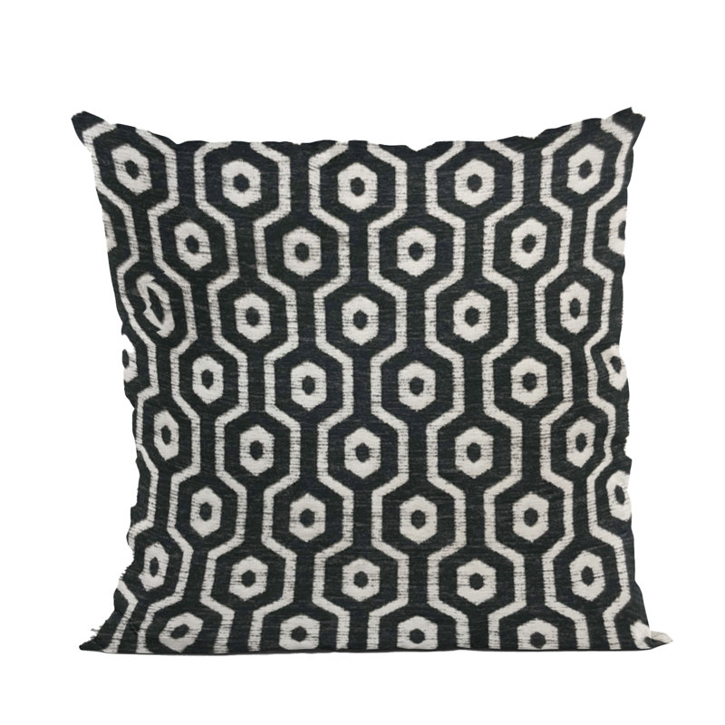 Coussin décoratif en velours Plutus, Noir / blanc géométrique, H 12 po x l 20 po, Rectangulaire