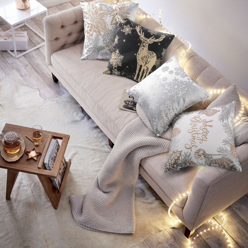 Holiday Gold Foil Christmas 18" Throw Pillow Set, Pillow Cover with Inserts