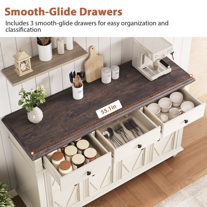 Saskia 4-Door 3-Drawer Sideboard With Farmhouse Design, White/Brown