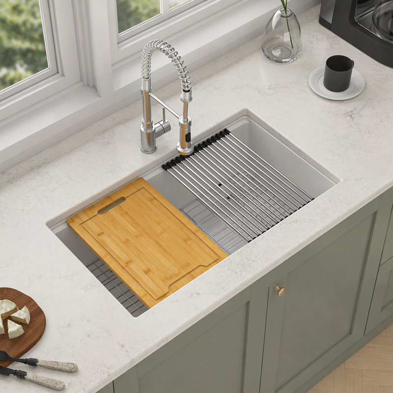Durable Granite Composite Undermount Workstation Kitchen Sink Featuring Noise Reduction and Easy Clean Nonporous Surface