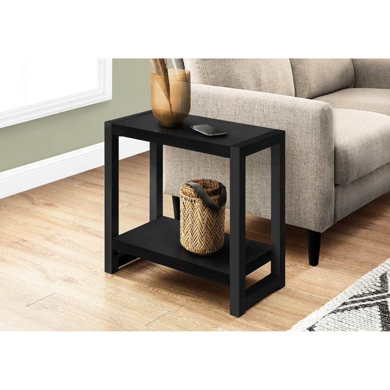 Table de salon contemporaine à 2 niveaux, stratifié noir et pieds en métal
