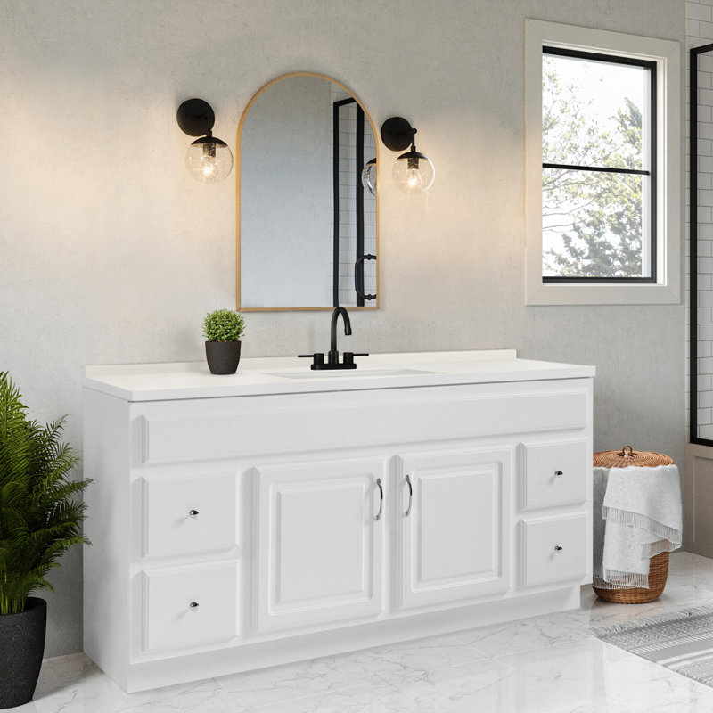 Concord 61 Inch Bathroom Vanity with Cultured Marble Top, Assembled, White