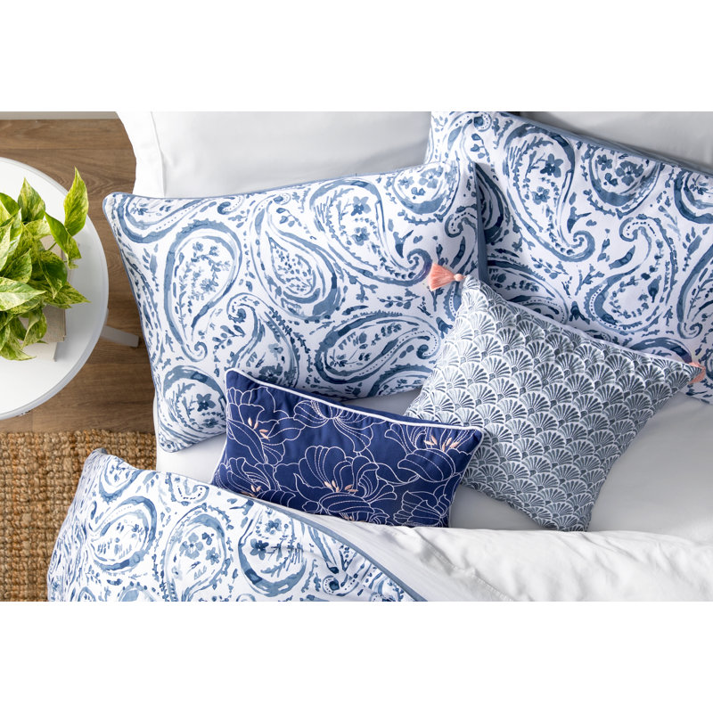 Modern Embroidered Floral Cotton Rectangle Throw Pillow