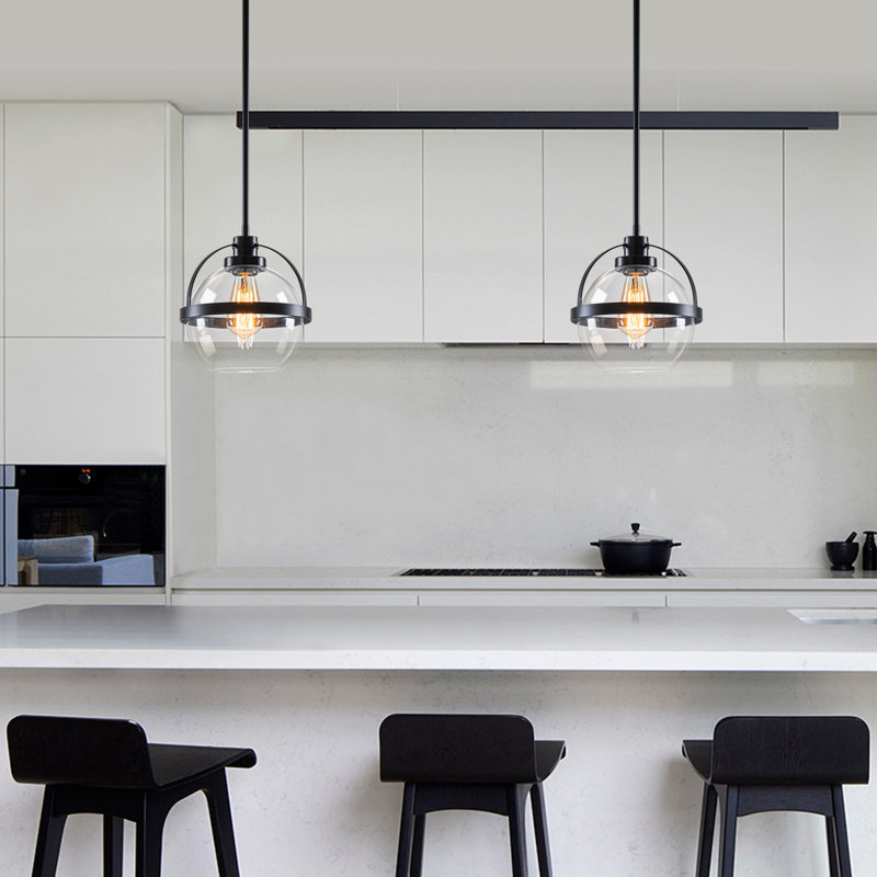Gladi 1 - Light Single Glass Globe Pendant Set Of 2, Matte Black