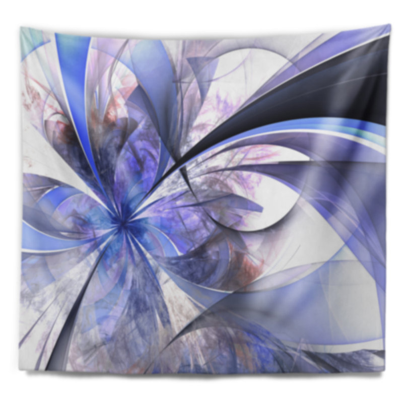 Tapisserie blanc floral à motif floral bleu, H 32 po x l 39 po