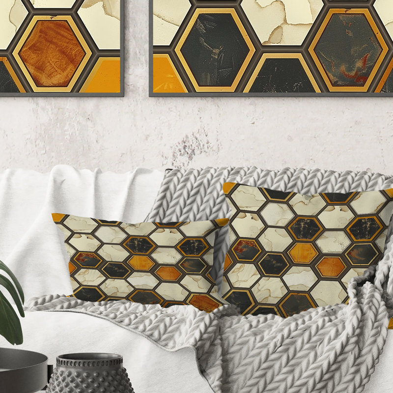 Coussin Brown Hexagon Tiles III - Mid-Century, H 18 po x l 18 po