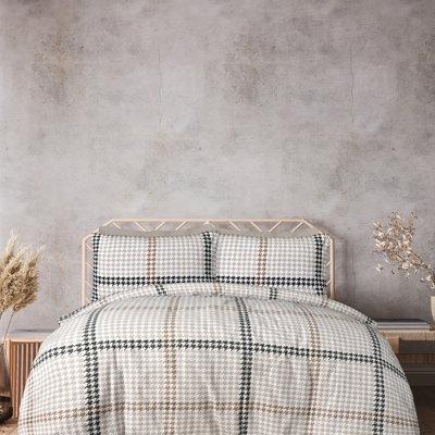 Cotton Houndstooth Duvet Cover Set with Pillowcases