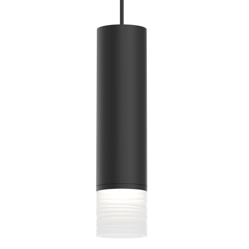 ALC 1 - Light Single Cylinder LED Pendant, 18" H x 3" W x 3" D, Etched Ribbon, Satin Black