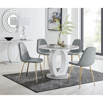 Scottsmoor 4 Seater High Gloss Round Dining Table Set with 4 Luxury Faux Leather Dining Chairs