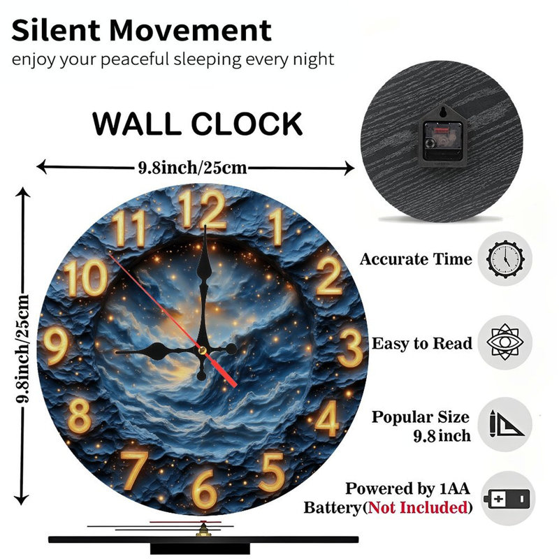 Horloge étoilée avec chiffres dorés