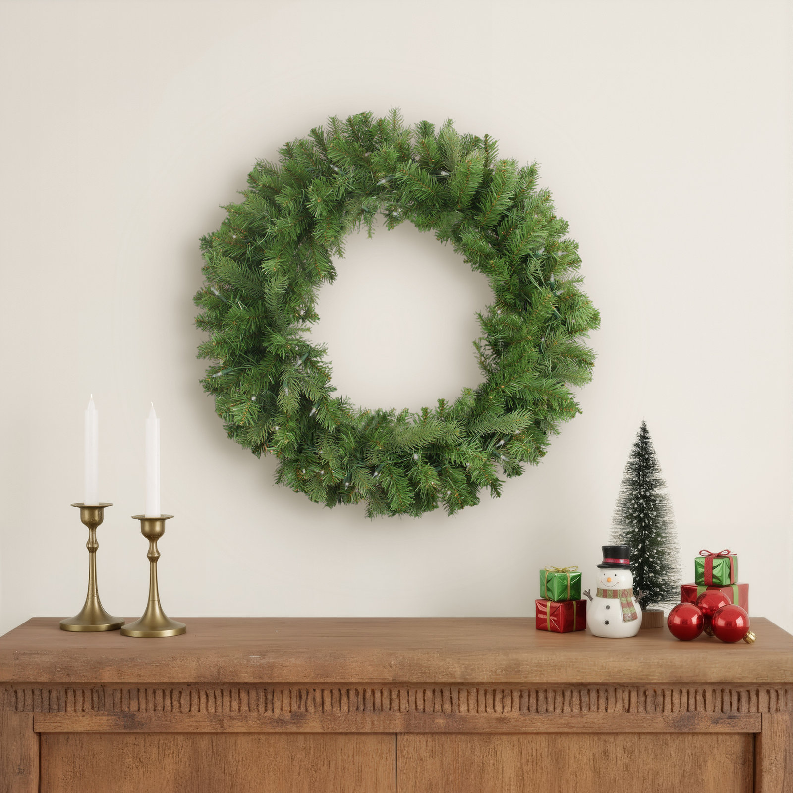 Pre-Lit Sierra Noble Fir Artificial Christmas Wreath 30-Inch Clear Lights