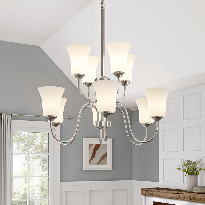 9 - Light Dimmable Classic / Traditional Chandelier, Brushed Nickel