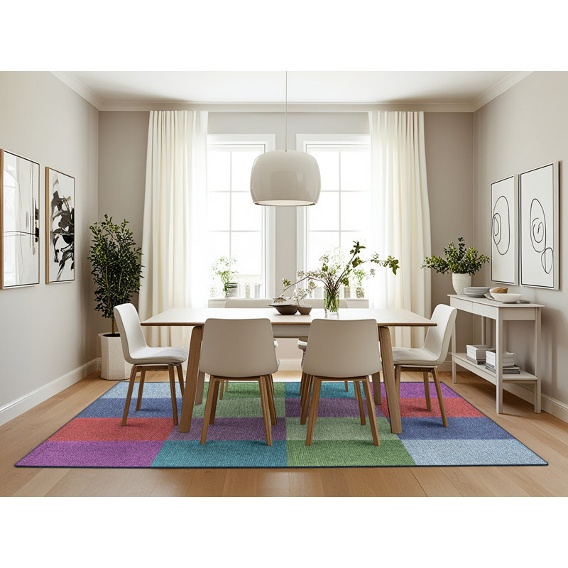 Tapis géométrique rose / vert / orange Khadar, Rectangle 7 pi x 10 pi