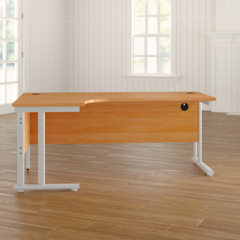 L-Shaped Metal Base Desk Shell, 73cm H x 160cm W x 120cm D, Left, Beech/White