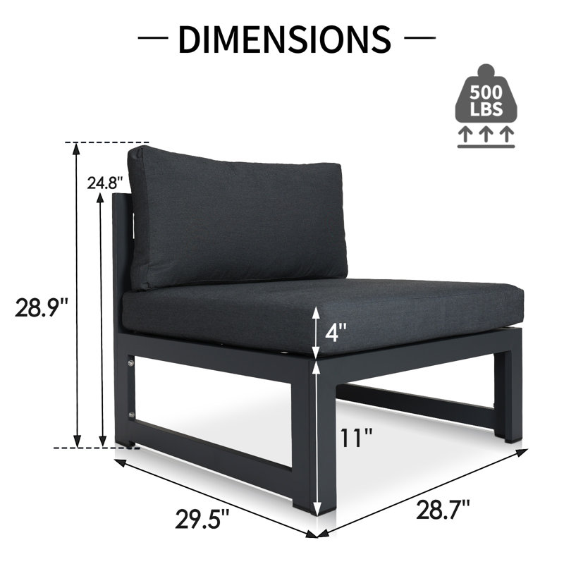 Ensemble de chaises d'extérieur en aluminium 2 pièces avec sièges et coussins de 29 po Fris, Gris, Gris