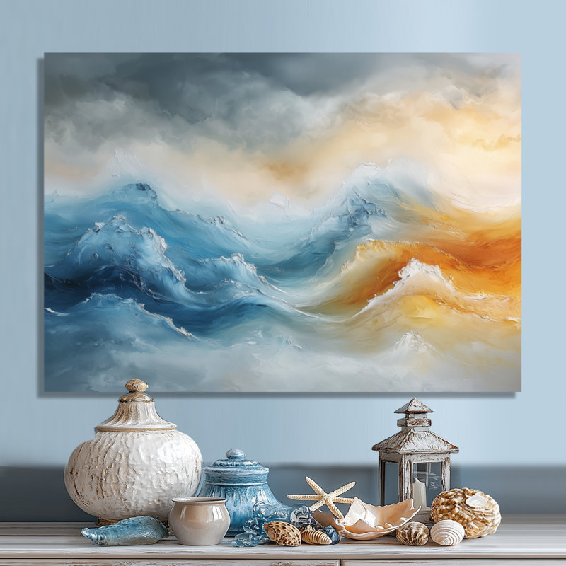 Dream Blue Coastal Waves Turbulence II - impression minimaliste sur métal, H 24 po x l 32 po