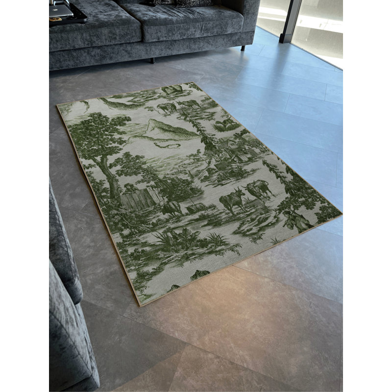 Tapis en polypropylène à imprimé numérique vert Vittorina, Rectangle 5 pi x 6 pi 7 po
