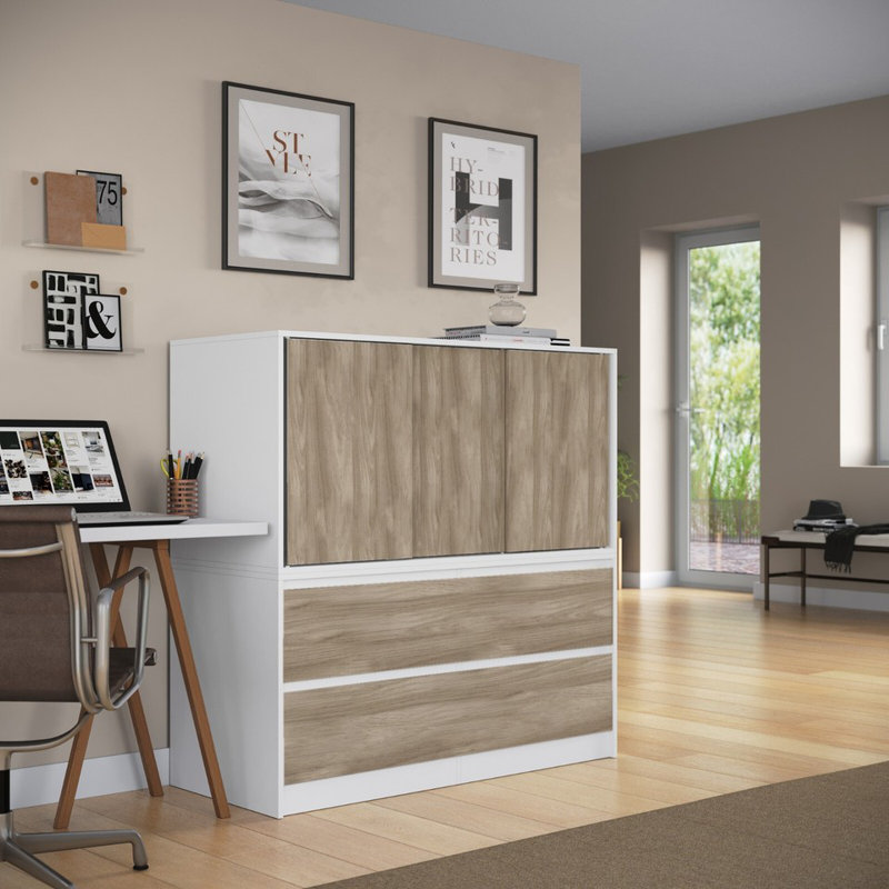 Solid Wood Rectangle Accent Cabinet, White with Oak