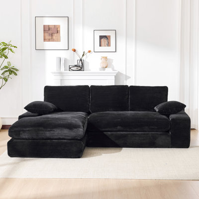 Canapé-lit modulaire en forme de L noir à 4 places, style minimaliste moderne, 99 x 69 po, rembourré avec mousse et velours côtelé doux avec structure à ressorts