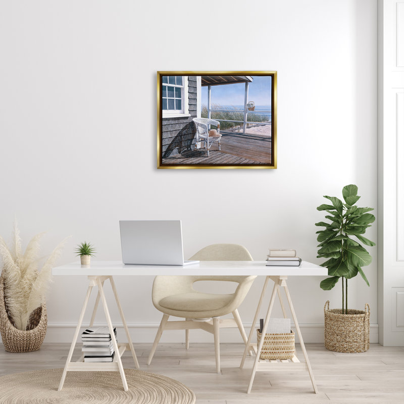 Coastal Cottage Porch Chair Seaside Boardwalk Scenery par Tom Mielko - photographie sur toile tendue