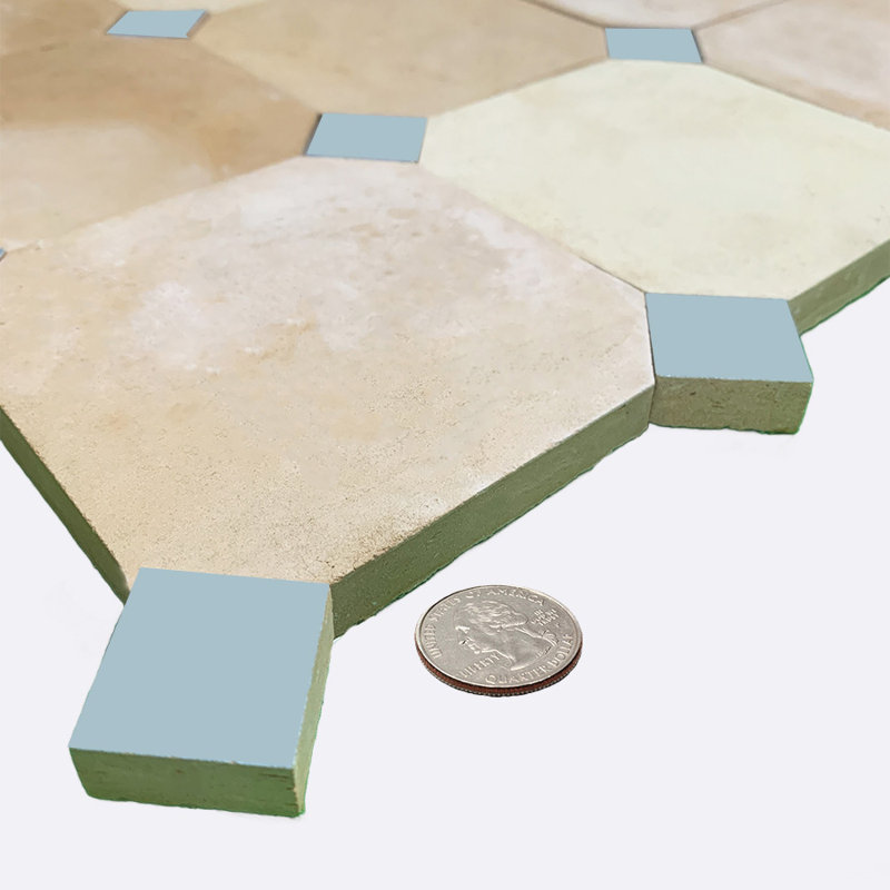 Contemporary Zellige Panels, 12" X 12" X 1/2", Terracotta With Dusty Blue Accents, Terracotta/Sky Bloom