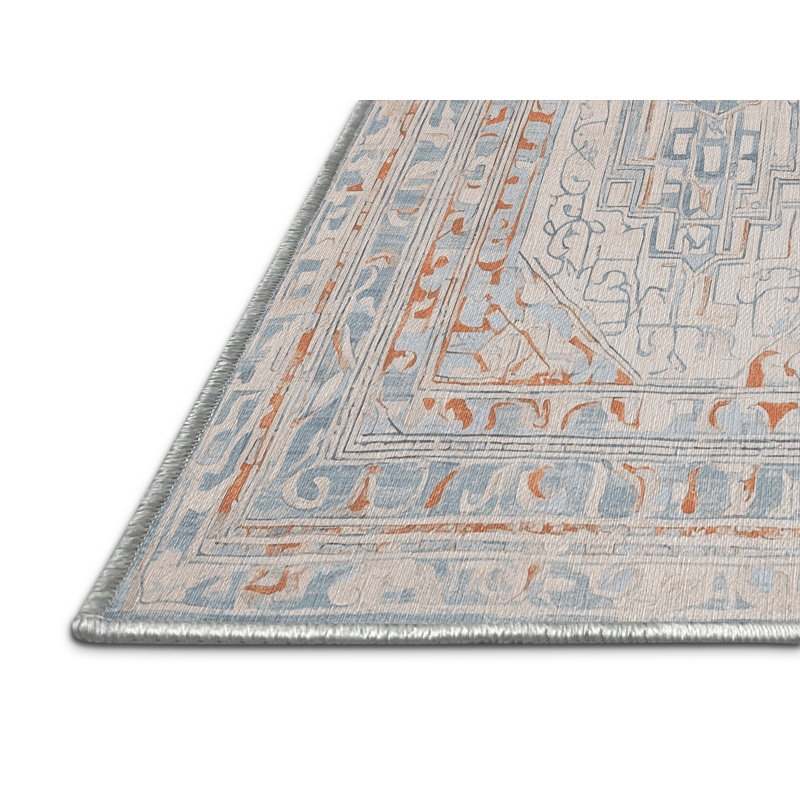 Machine Washable Beige Area Rug, Rectangle 4' x 6'