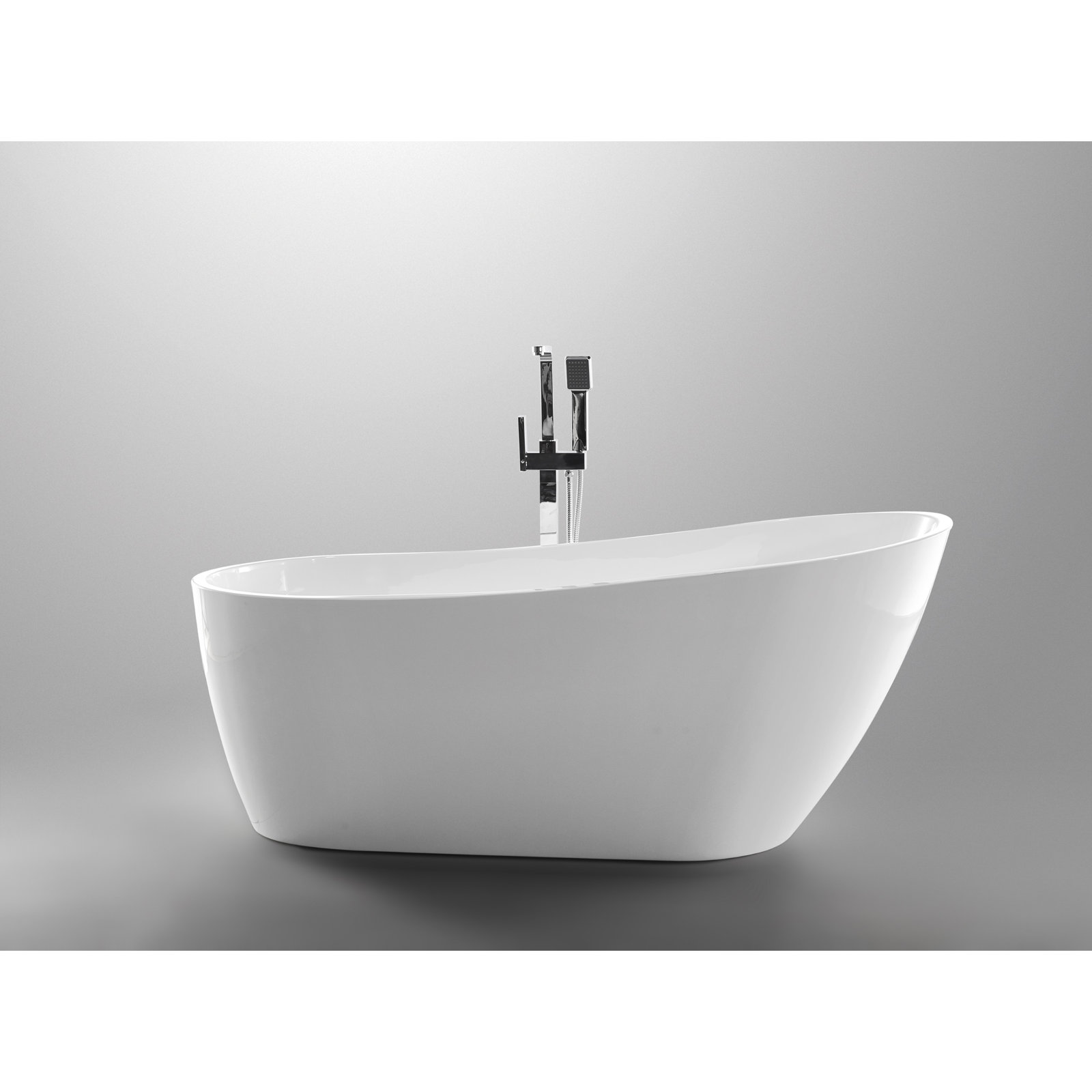 Cora 67" Freestanding Soaking Acrylic Bathtub, White/Matte Black
