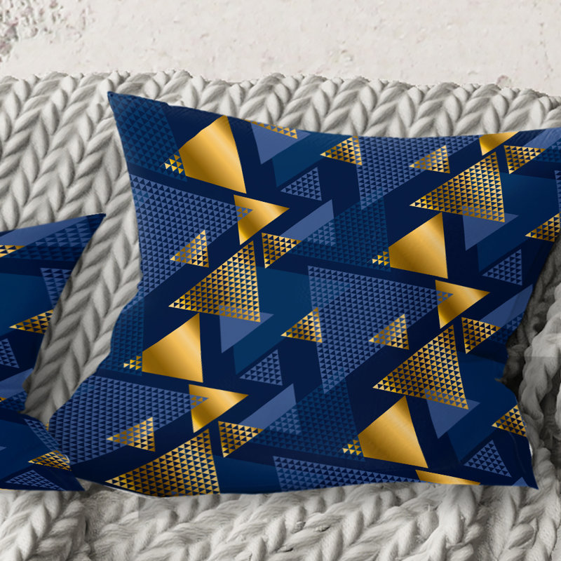 Coussin décoratif rétro de luxe en or et bleu, 16 po x 1 po