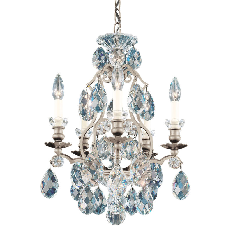 Renaissance 5 - Light Glass Chandelier, Antique Silver, Clear Heritage Crystal
