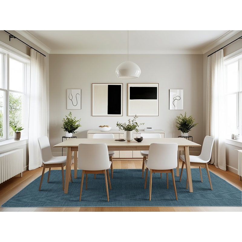 Machine Washable Solid Blue Area Rug, Rectangle 7' x 10'