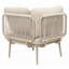 Fauteuil de coin moderne, structure en métal tressé beige, assise de terrasse
