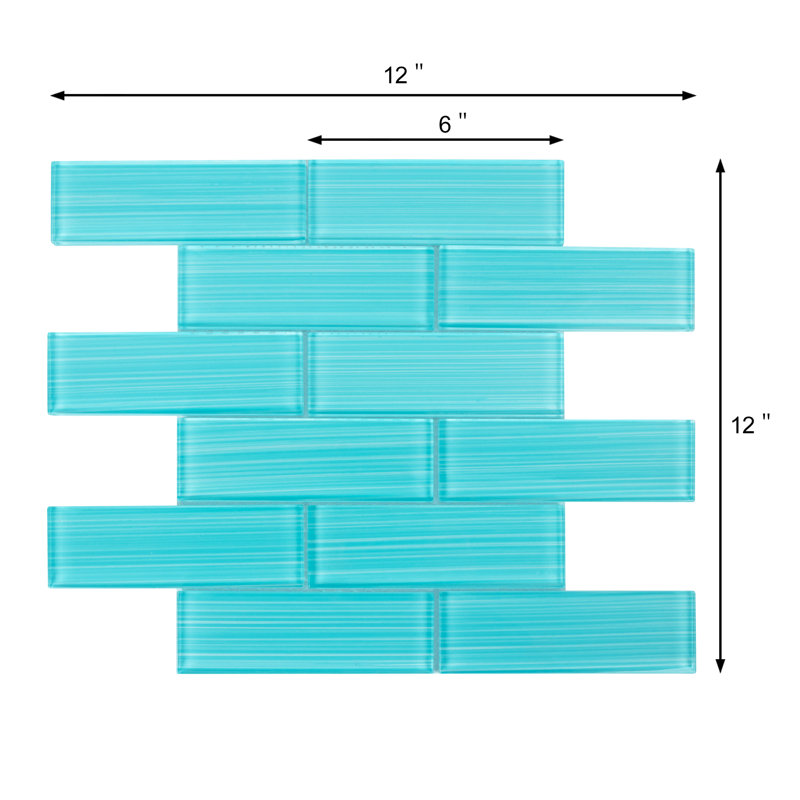 Premium Hand Painted 2" x 6" Glass Mosaic Subway Tile, Aqua Blue