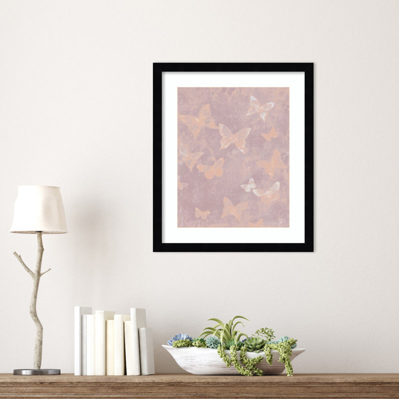 «Blush Butterfly Flight I» par Tim Otoole, reproduction d'art encadrée sur bois, H 17 po x l 15 po