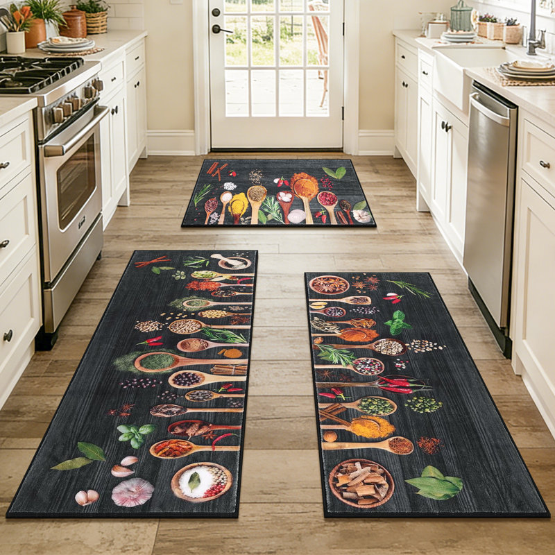Ensemble de 3 tapis de cuisine Farmhouse, Noir