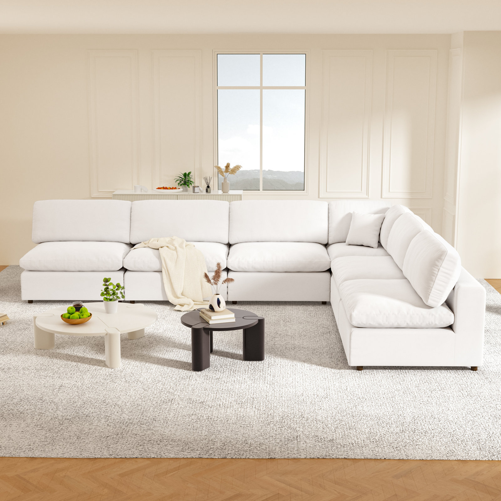 Jossa Upholstered Sectional, White Linen Blend