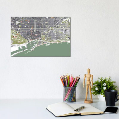 Barcelona Engraving 1 Piece Wrapped Canvas Painting