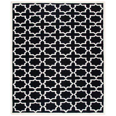 Rodgers Hand Woven Flat Weave Wool/Cotton Geometric Rug in White/Black