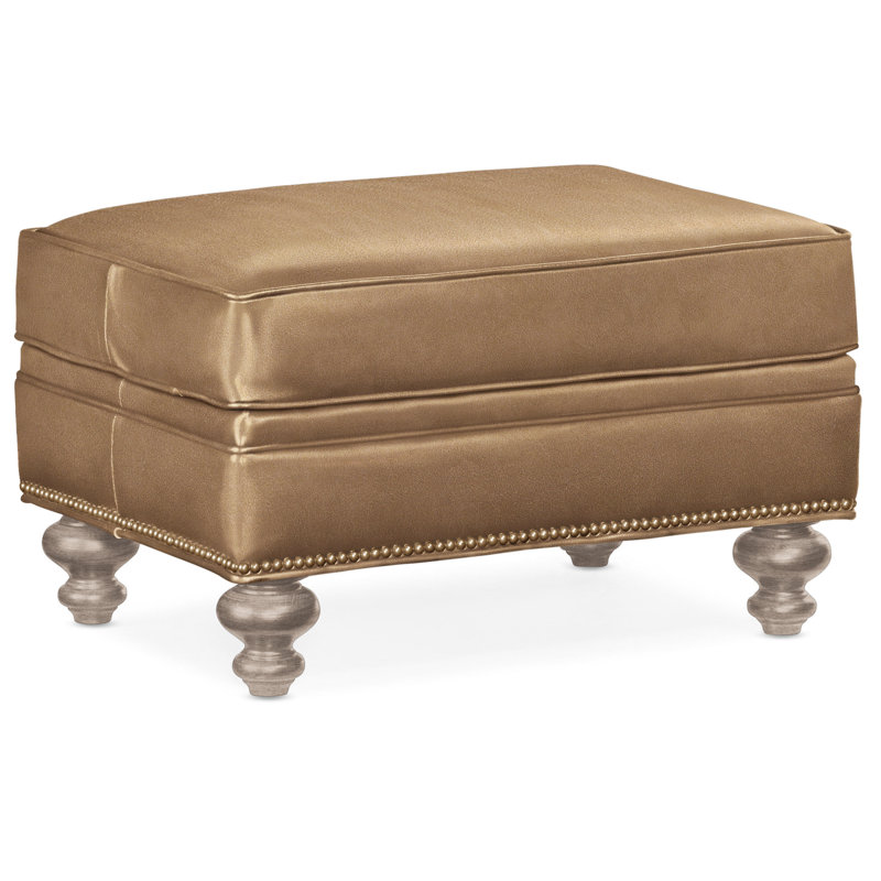 Repose-pieds rectangulaire en cuir véritable 26 "West, Cuir véritable Fumo Aline, Pierre, Naturel