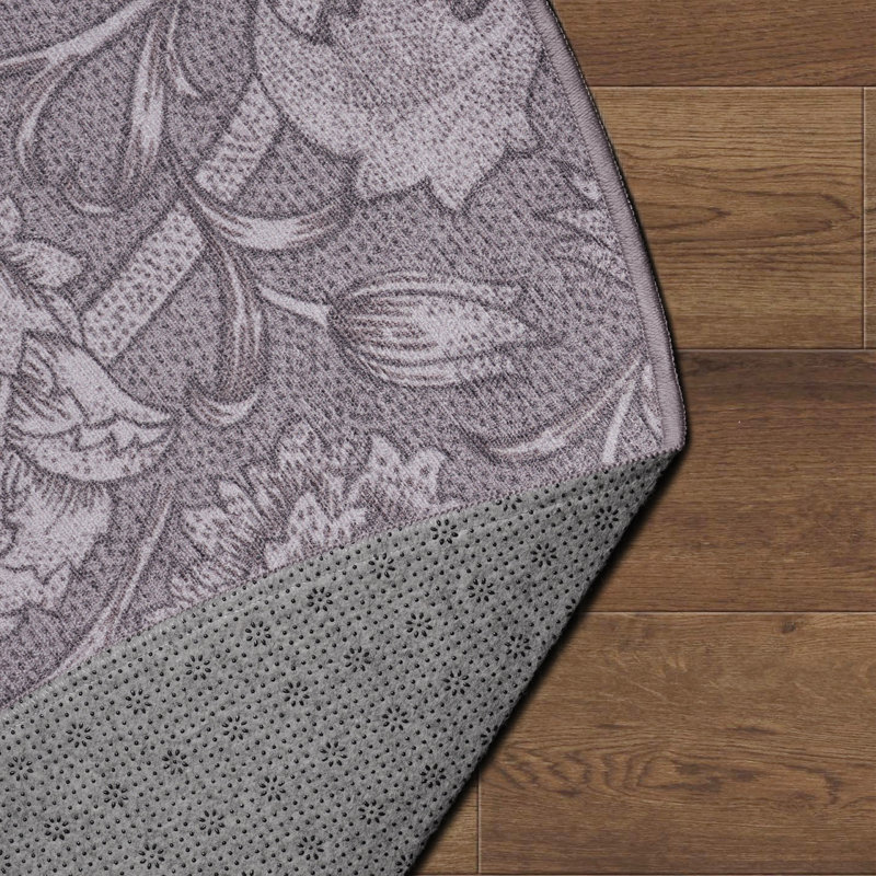Kalini Floral Woodland Brown Performance Flatweave Washable Floral Indoor / Outdoor Rug, Round 6'