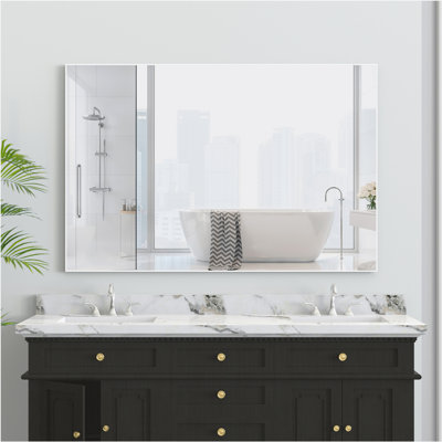 Oversized Modern Rectangle Bathroom Mirror With Frame Decorative Large Wall Mirrors For Bathroom Living Room Bedroom Vertical Or Horizontal Wall Mounted Mirror With Aluminum Frame