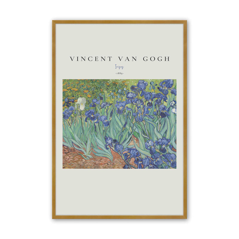 Iris de Van Gogh v2, H 25,25 po x l 19,25 po, Reproduction encadrée sans passe-partout, Or poli