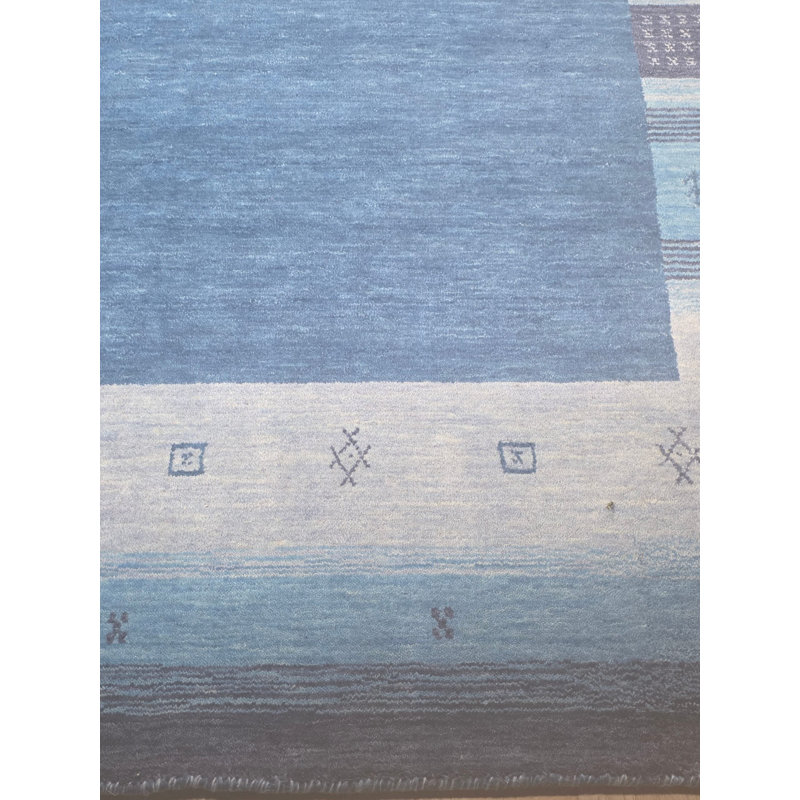Handloomed Blue Gabbeh Tribal Wool Area Rug, 2' x 8'