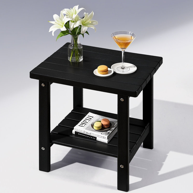 Table d'appoint d'extérieur rectangulaire en PEHD à 2 niveaux 17 po Taryn, Noir