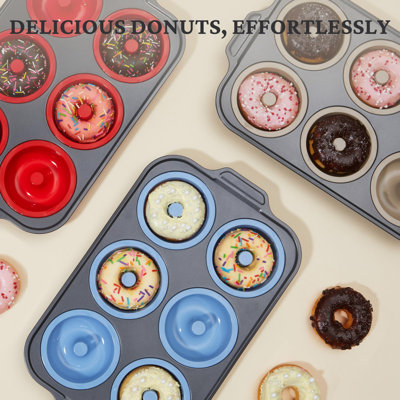 2 Pack Silicone Donut Pan for Baking with Metal Reinforced Frame, 6-Cavity Nonstick Doughnut Mold, Large Donut Size, Food-Grade Bakeware, Oven Dishwasher Freezer Safe