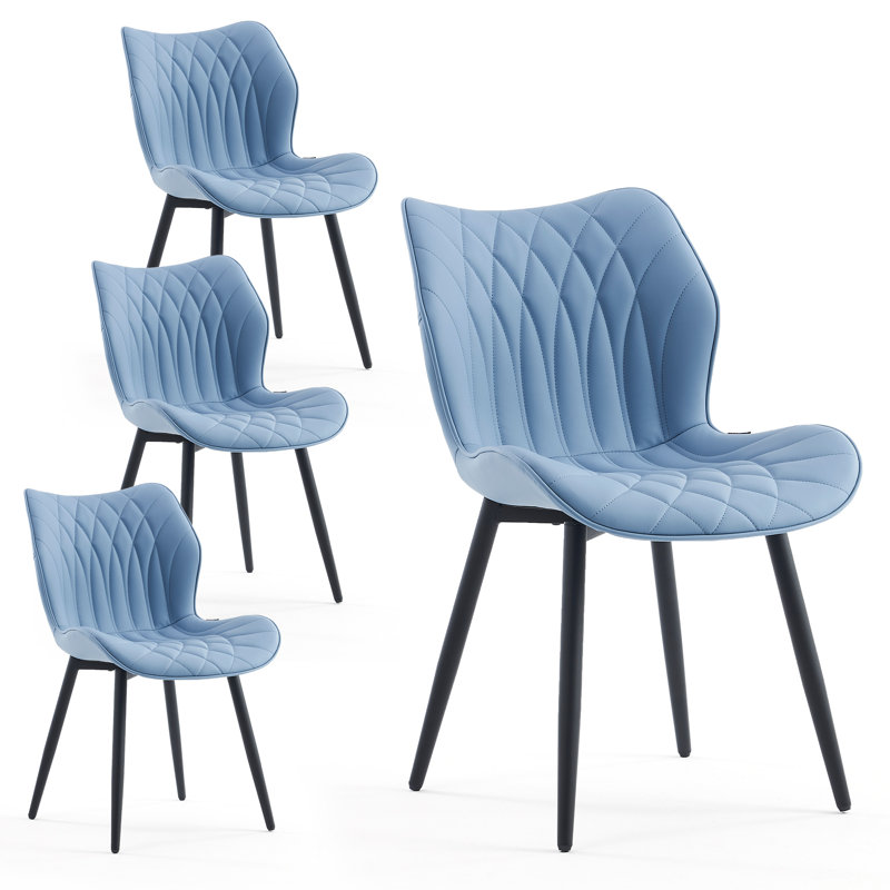 Chaise d'appoint rembourrée en similicuir avec structure en métal, Bleu