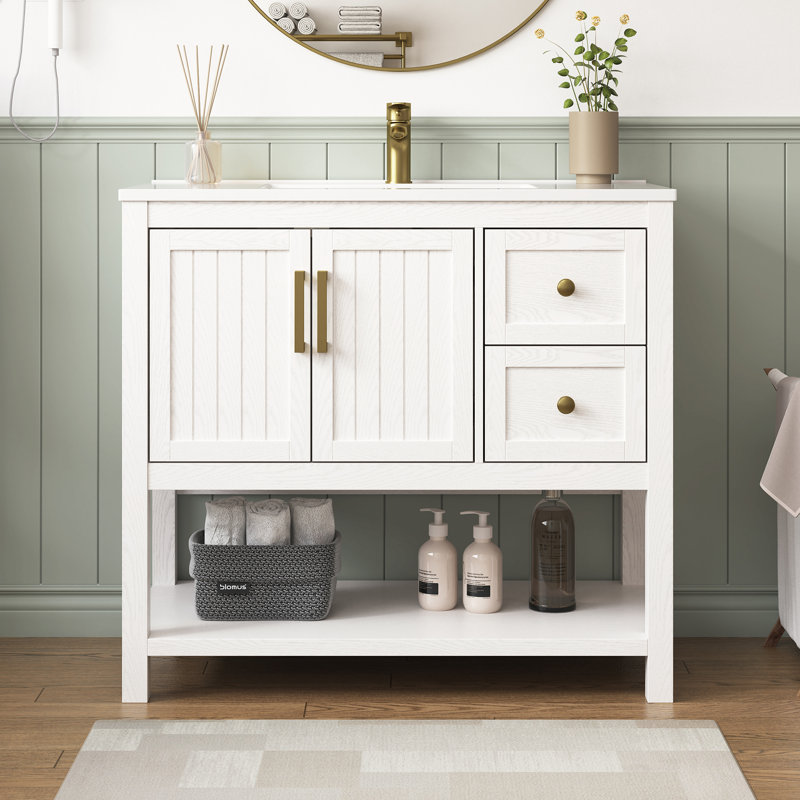 Wilce Pro 36" White Single Sink Bathroom Vanity With Solid Surface Composite Top